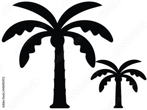 Banana Tree Silhouette, Tropical Plant Clipart. Tropical Banana Tree Silhouette, Palm Leaf Vector Illustration.