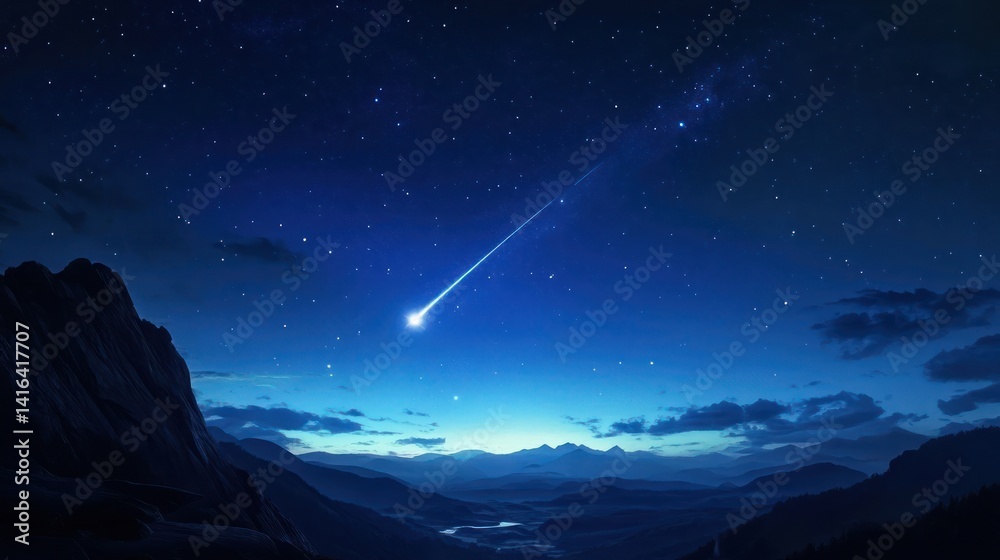 Fototapeta premium Night Sky Wonder: A Shooting Star Over Majestic Mountains