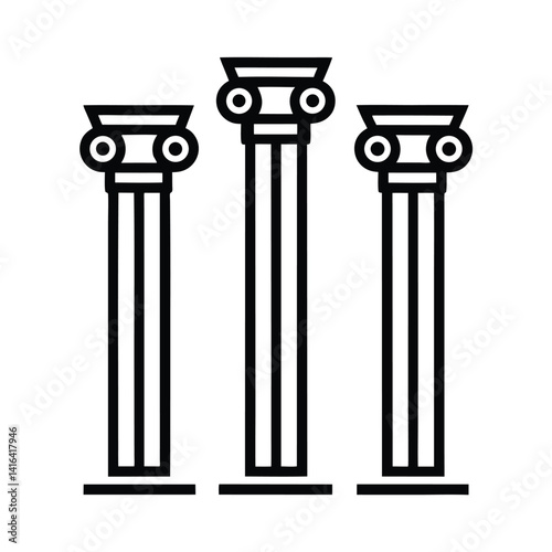 Three Ancient Columns Design Isolated on Transparent Background in Outline Style