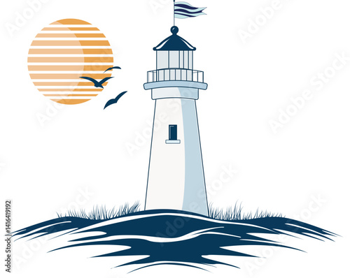 Lighthouse Vector Image, Flat Design, Decoration