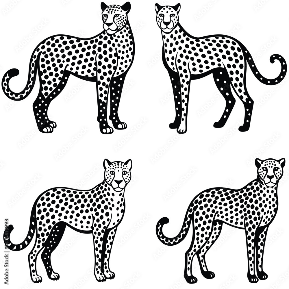 Fototapeta premium Cheetah Vector Silhoette Bundle Set Collection