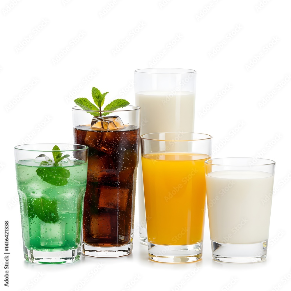 A glass shows a cold summer refreshment drink, either iced tea or cola with ice, and sometimes with lime or lemon, isolated as a sweet liquid beverage A glass shows a cold summer refreshment drink, either iced tea or cola with ice, and sometimes with lime or lemon, isolated as a sweet liquid beverage