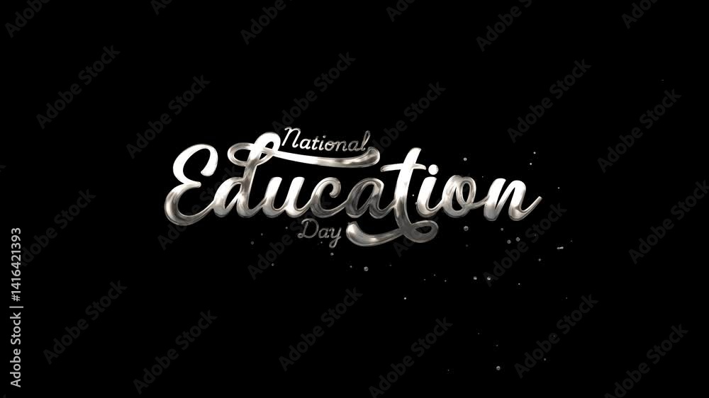 National Education Day lettering text animation with elegant sparkling silver on transparent background National Education Day lettering text animation with elegant sparkling silver on transparent background