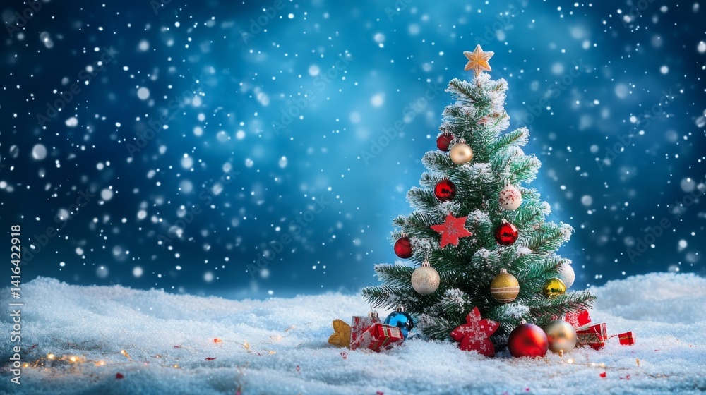 Obraz premium Snowy Christmas Eve: A Festive Winter Wonderland