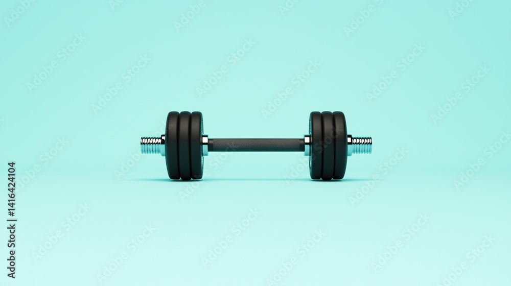 A sleek black dumbbell rests on a soft blue background, symbolizing fitness and strength training. A sleek black dumbbell rests on a soft blue background, symbolizing fitness and strength training.