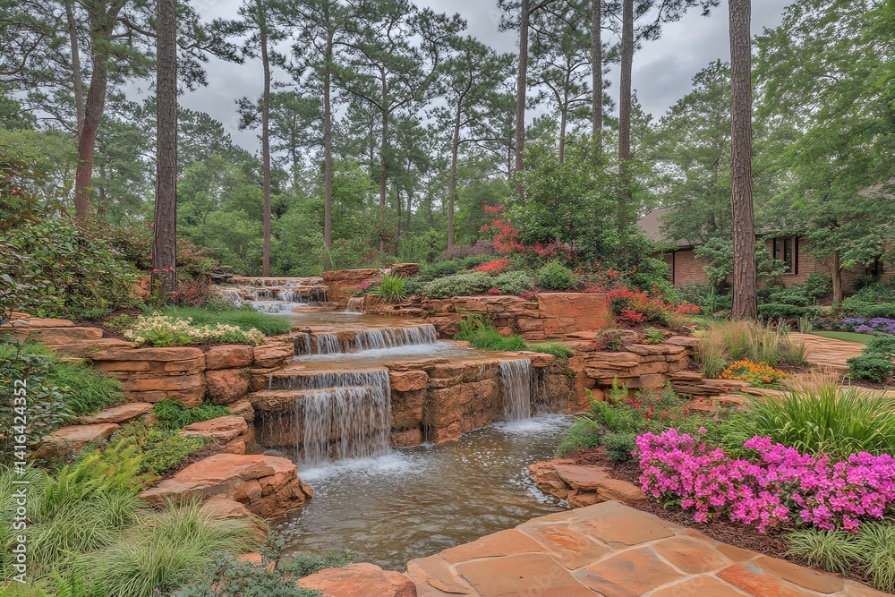 Tranquil Waterfall Cascade Amidst Lush Greenery A Forest Oasis Retreat Tranquil Waterfall Cascade Amidst Lush Greenery A Forest Oasis Retreat