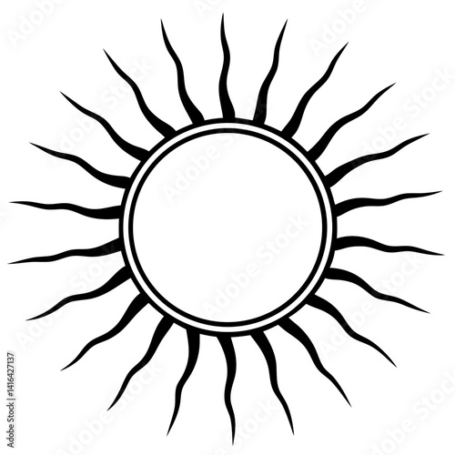 Vector silhouette of a sun with rays emanating in a circular pattern
