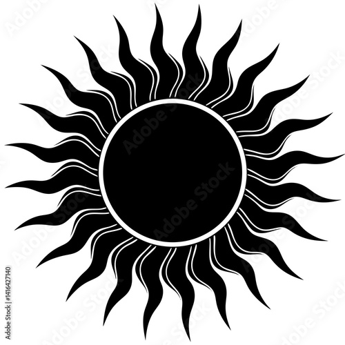 Vector silhouette of a sun with rays emanating in a circular pattern