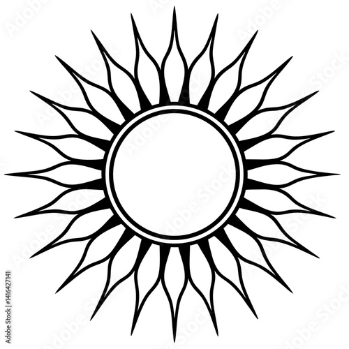 Vector silhouette of a sun with rays emanating in a circular pattern