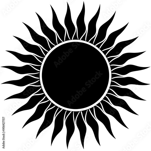 Vector silhouette of a sun with rays emanating in a circular pattern