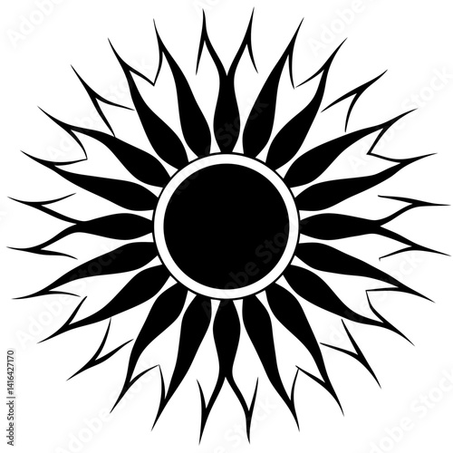 Vector silhouette of a sun with rays emanating in a circular pattern