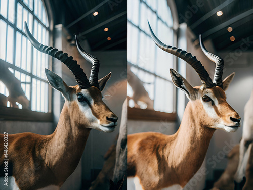 Gazelle in Museum Display Showing Antlers and Side Profile