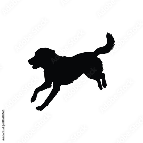 Black dog silhouette, running dog icon, canine illustration, pet graphic