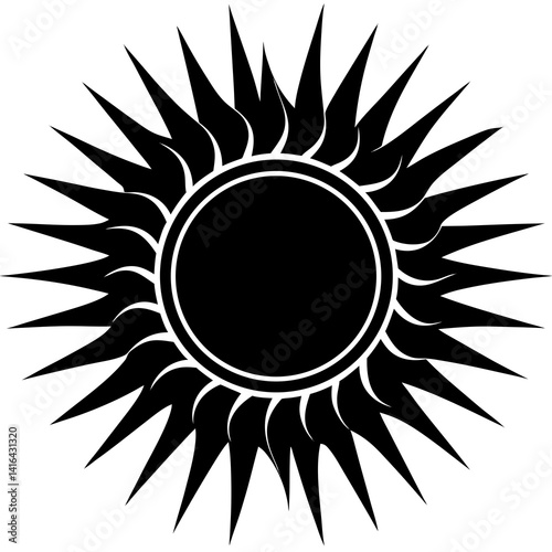 Vector silhouette of a sun with soft rounded rays, creating a gentle burst of light