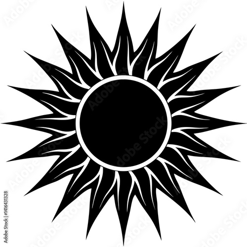 Vector silhouette of a sun with soft rounded rays, creating a gentle burst of light