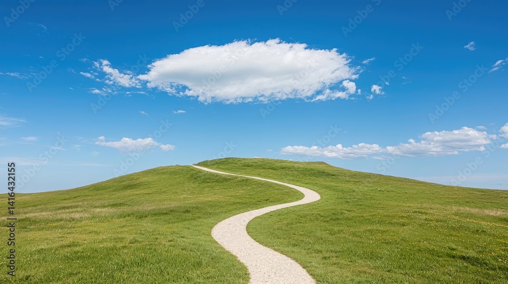 Fototapeta premium Winding road leading to a cloud peaceful nature scene hopeful journey aspirations
