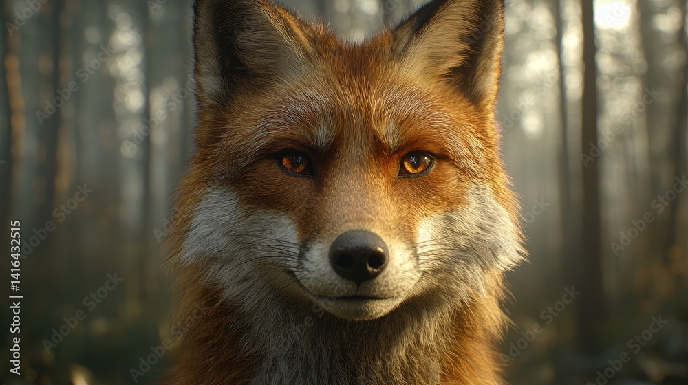 Fototapeta premium Captivating portrait of a red fox gazing intently in a serene forest ambience wildlife nature animal beauty wilderness autumn fauna