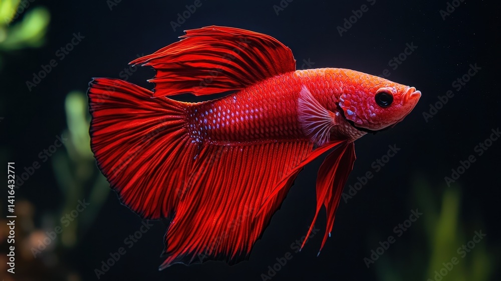 Obraz premium Vibrant Red Siamese Fighting Fish Betta Splendens Aquarium Fish