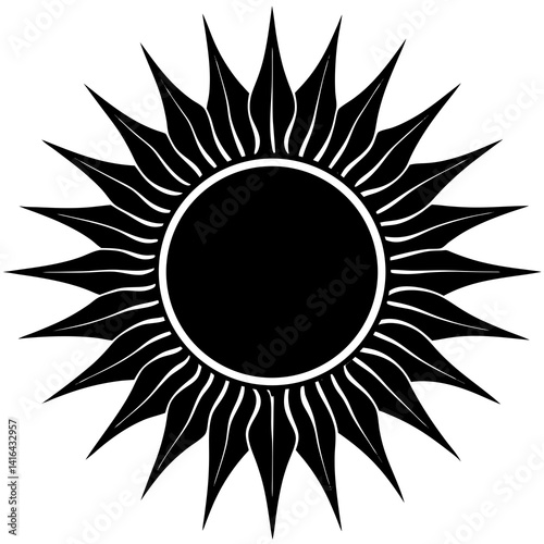 Vector silhouette of a sun with soft, curving rays, minimalist and sleek design