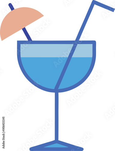 Cocktail glass with straw and umbrella
"An icon of a cocktail martini glass with a straw and umbrella, drawn in flat, soft blue colors."