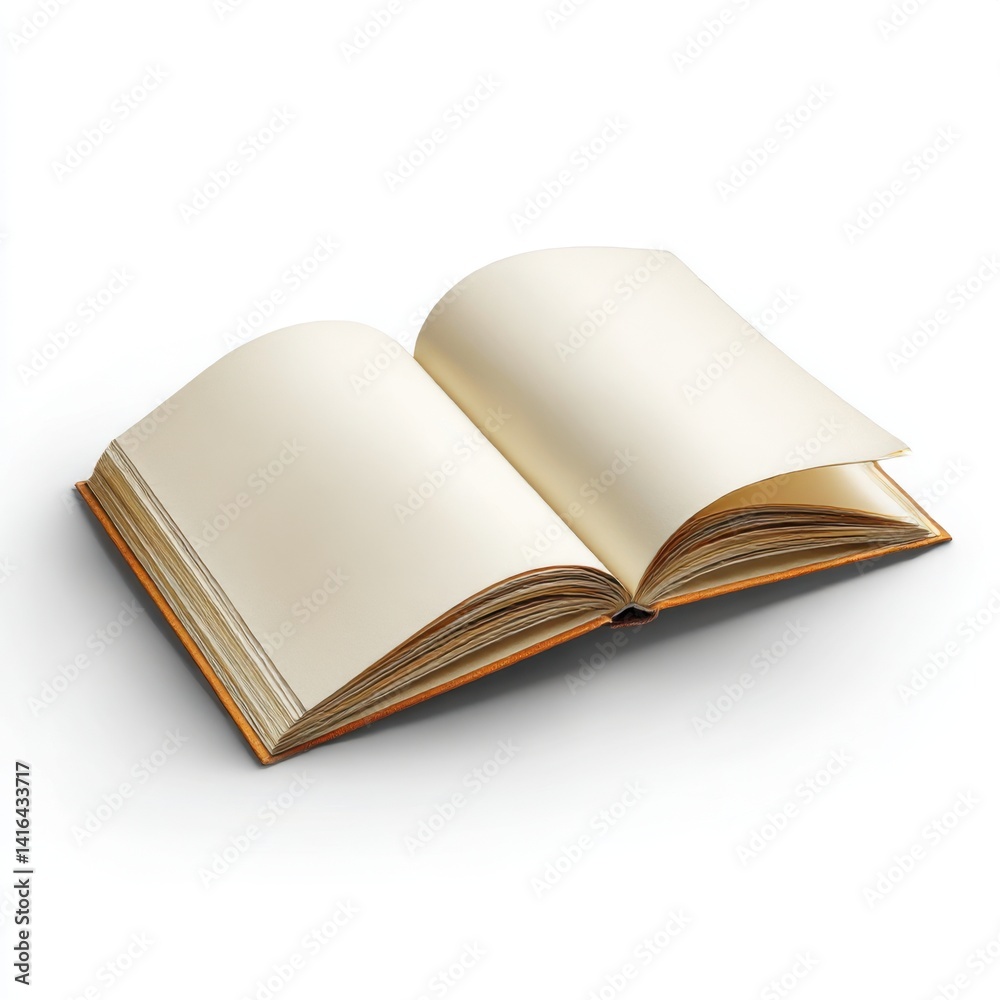 Open book with blank pages resting isolated on white background Open book with blank pages resting isolated on white background