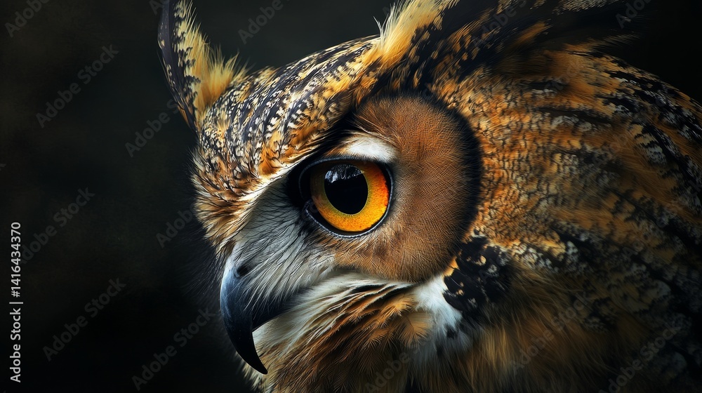 Majestic Owl Portrait - A close-up of an owl's eye, symbolizing wisdom, mystery, nature, night, and serenity. Its intense gaze captivates Majestic Owl Portrait - A close-up of an owl's eye, symbolizing wisdom, mystery, nature, night, and serenity. Its intense gaze captivates