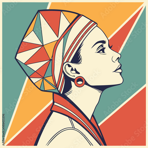Modern Muse: Vector Woman in Geometric Art, vector, girl, girl in a hat, colorful girl, a-woman-vector-style-portrait-of with-abstract-geo