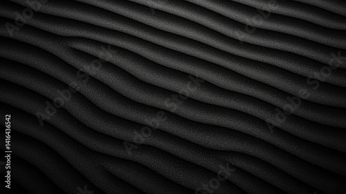 A close-up view of textured black sand, featuring smooth, flowing patterns that create a visually calming effect.