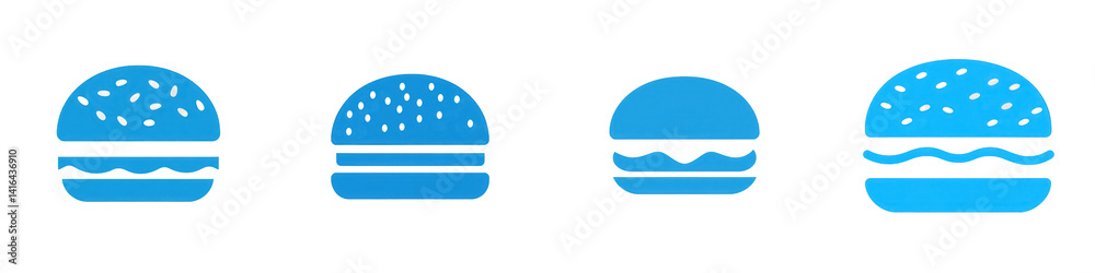 A visually appealing sequence of four stylized hamburger illustrations showcasing different layers and toppings, ideal for food-related projects isolated on white or transparent png A visually appealing sequence of four stylized hamburger illustrations showcasing different layers and toppings, ideal for food-related projects isolated on white or transparent png