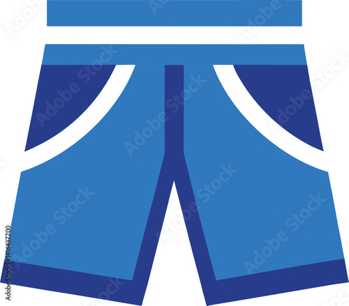Swim shorts
"A flat icon of a pair of swim trunks or board shorts, modern blue minimalist design." on transparent background.