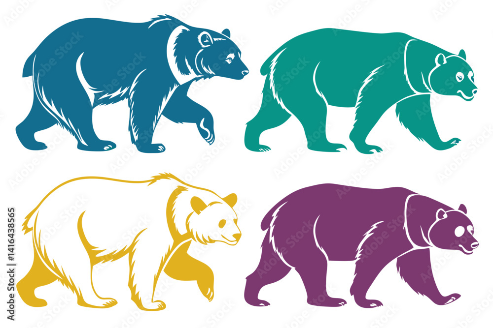 Fototapeta premium set of Bear silhouette vector illustration isolated on white background