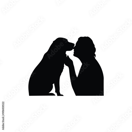 Black silhouette, dog and woman, pet love, animal human bond, affectionate moment