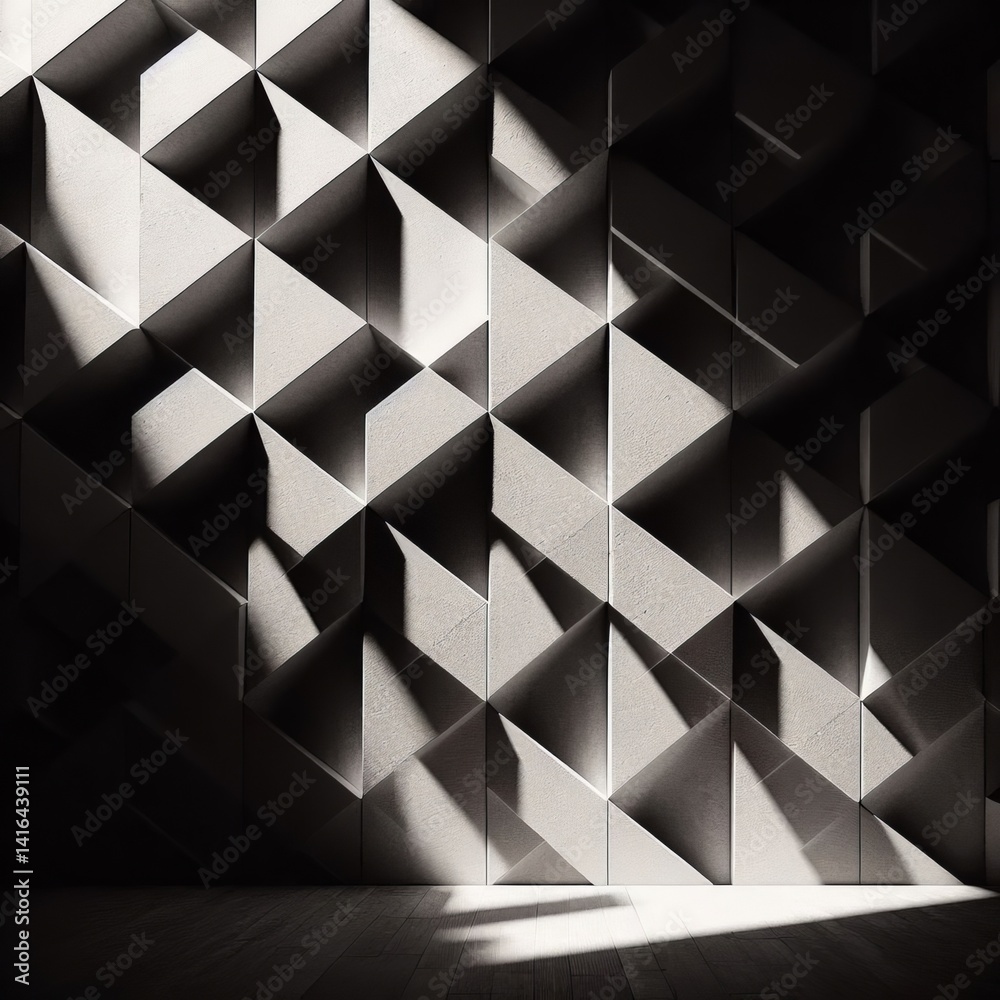 Harsh sunlight casting dramatic shadows across a textured wall c Harsh sunlight casting dramatic shadows across a textured wall c