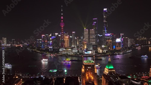 Wallpaper Mural 4K Real Time Aerial view of the light show of Pudong and the Bund in Shanghai. Torontodigital.ca