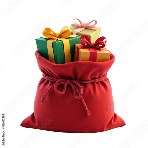 Gifts in a red santa sack isolated over png transparent background
