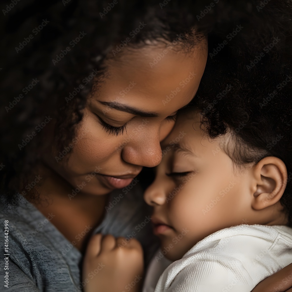 Loving Mother Holds Sleeping Child Close Loving Mother Holds Sleeping Child Close
