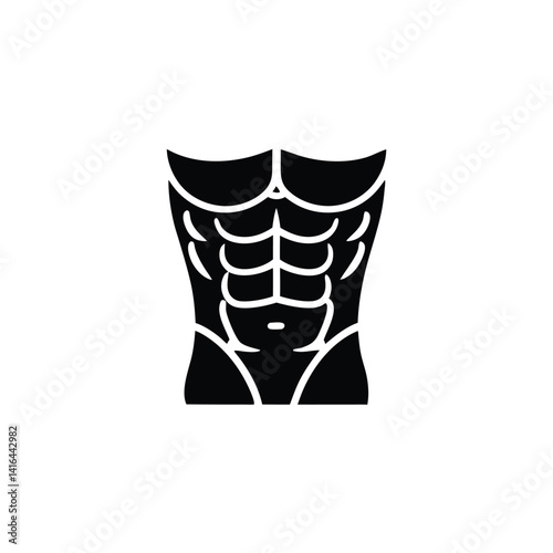 Six Pack Abs Icon, Muscle Body Silhouette, Athletic Torso on Transparent Background