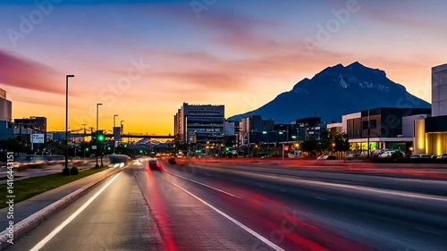 Monterrey Mexico Time Lapse, Stunning Sunset Over the City Skyline at Dusk
