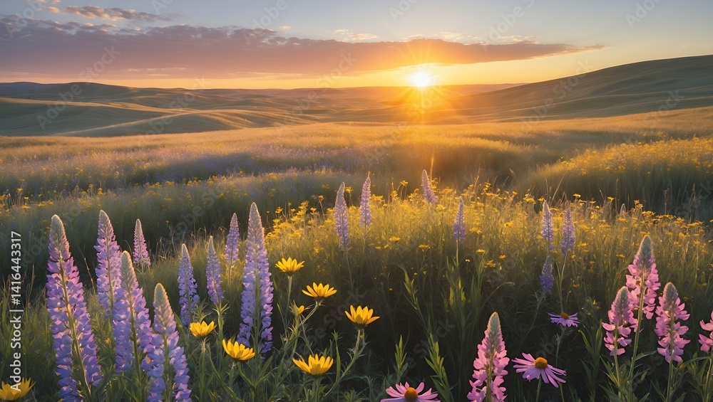 Naklejka premium Flower Field at Sunrise