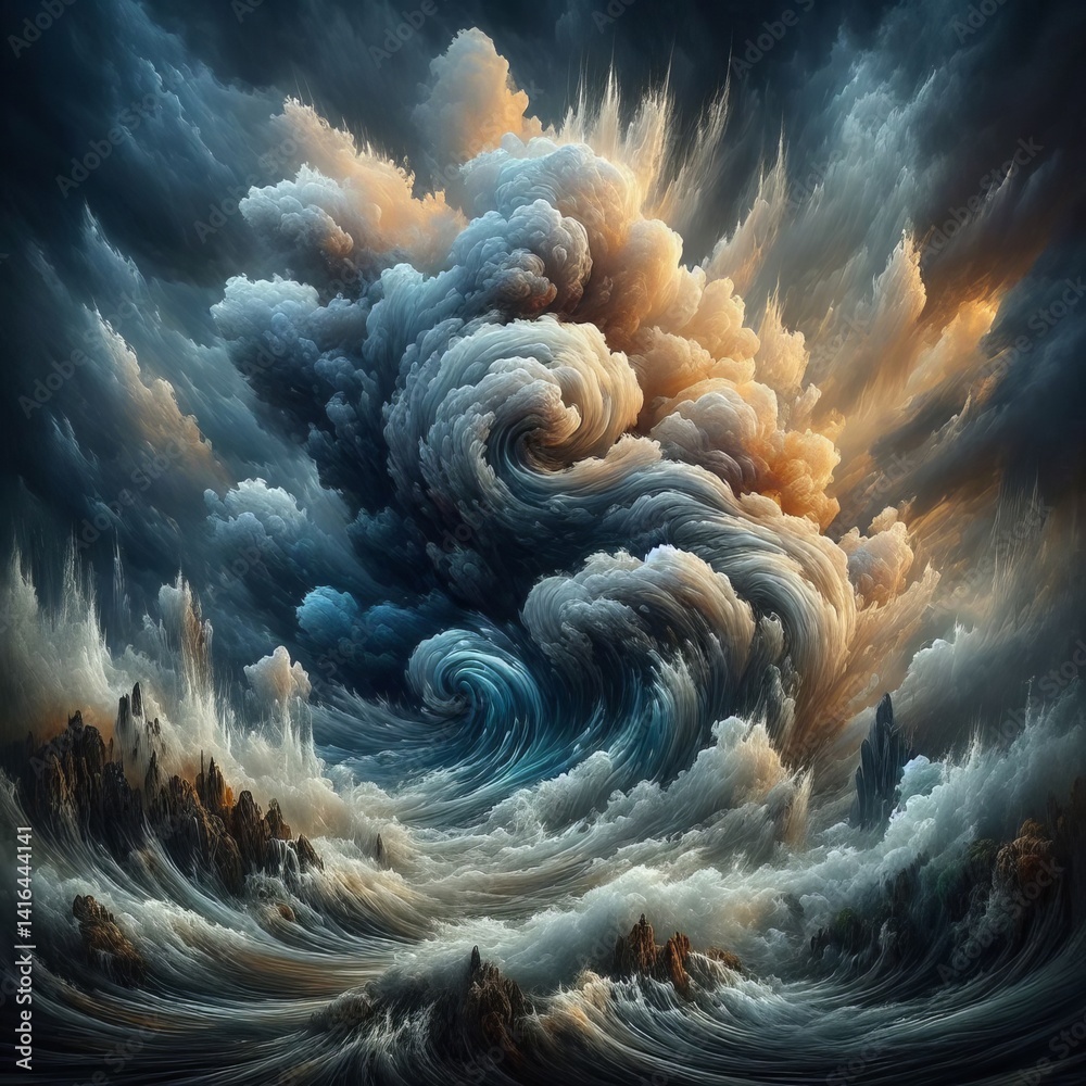 Obraz premium Turmoil and Turbulence A chaotic swirling maelstrom of raindrops
