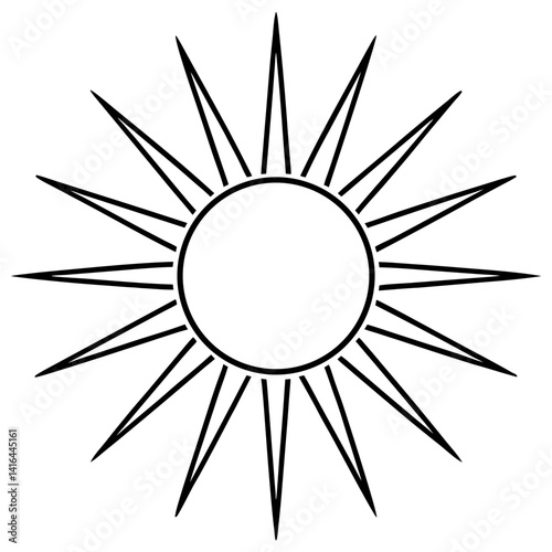 Vector silhouette of the sun with a solid circular body and straight lines extending from it