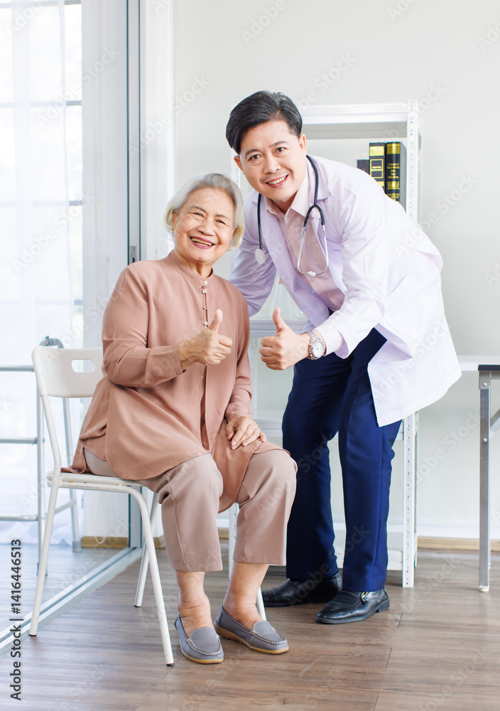 Asian doctor consultation with retired old woman smiling happy for healthcare after successful treatment in clinic hospital senior patient medical professional support, Medicine wellness being concept Asian doctor consultation with retired old woman smiling happy for healthcare after successful treatment in clinic hospital senior patient medical professional support, Medicine wellness being concept