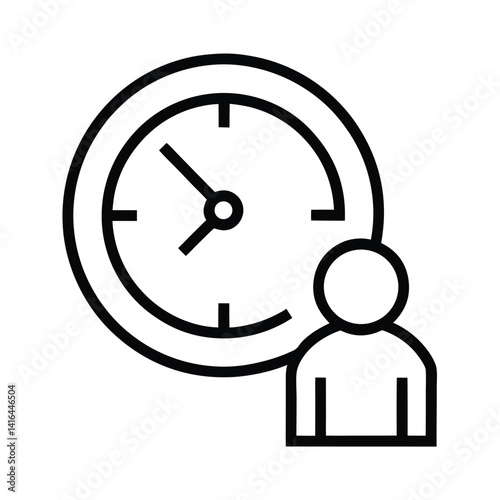 Clock with Person Icon, Time Management, Outline Style Isolated on White