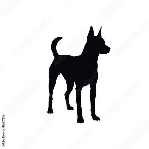Dog standing alert silhouette on white