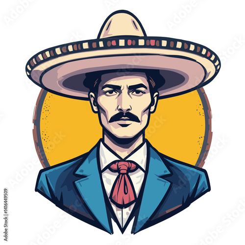 Traditional Mexican Man in a Sombrero Against a Bright Background  