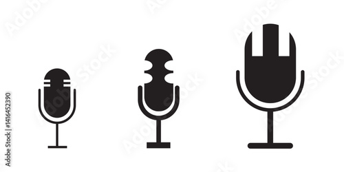 Microphone icon set, broadcasting and prohibited microphone line  set. Open and off sound, no record. Forbidden mic symbol. Set of microphone icon, Karaoke mike icon, podcast icon illustration.