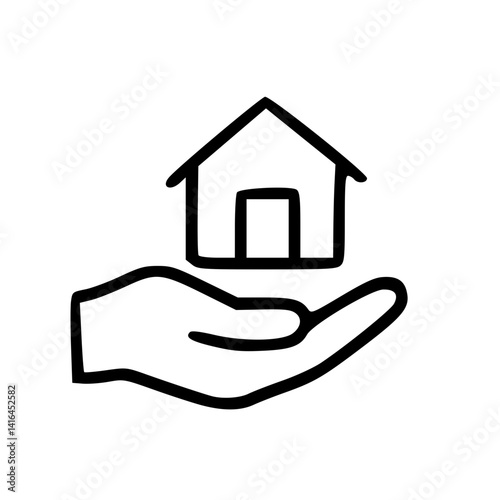 House in Hand Icon Hand Drawn Outline Style