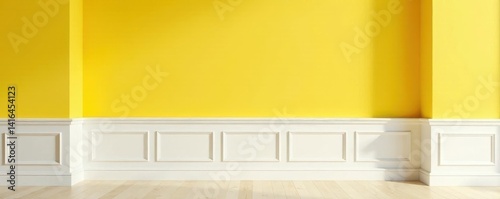 Bold white dado rail separating yellow & white walls , classic, interior wall