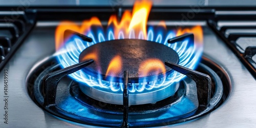 Captivating view of gas cooker igniting vibrant blue fire.