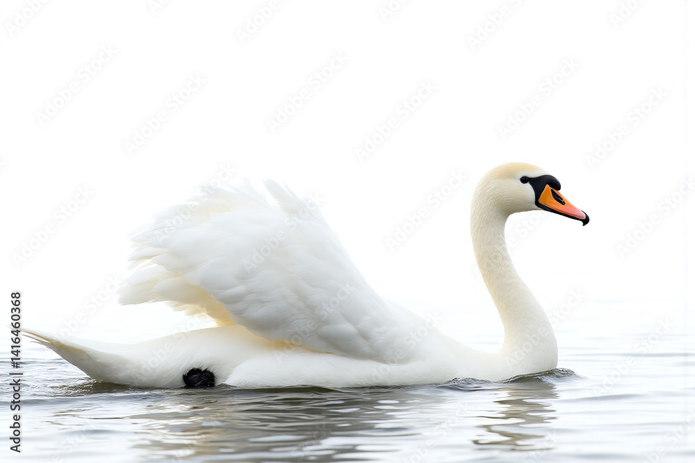 Naklejka premium white swan flapping its wings in the water